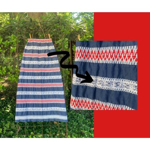 Vintage 60s Hippie Boho Maxi YARN LACE Skirt Festival 4th of July Summer Beach - Picture 1 of 5